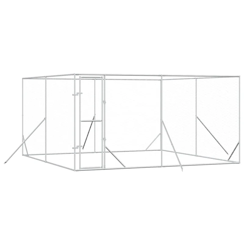 Perrera De Exterior Acero Galvanizado Plateado 4x4x2 M