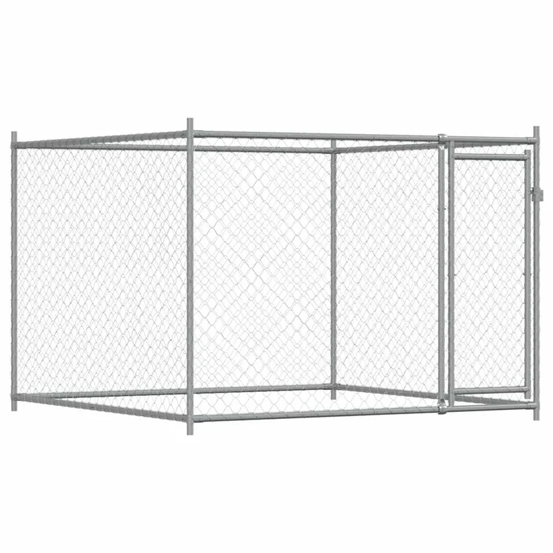 Jaula De Perros Con Puerta Acero Galvanizado Gris 2x2x1,5 M