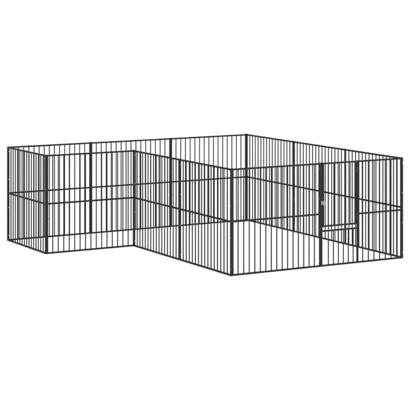 Corralito Para Perros Con 12 Paneles Acero Galvanizado Negro
