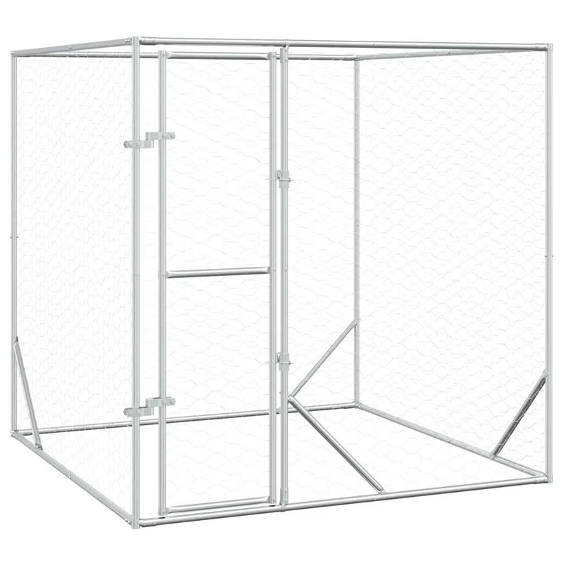 Perrera De Exterior Acero Galvanizado Plateado 2x2x2 M
