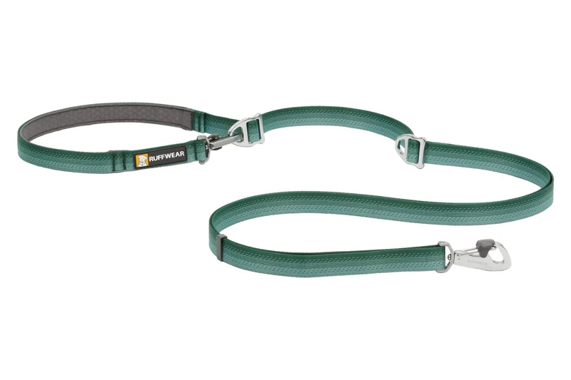 Correa Switchbak Verde (River Rock Green) multiusos, doble y manos libres de Ruffwear