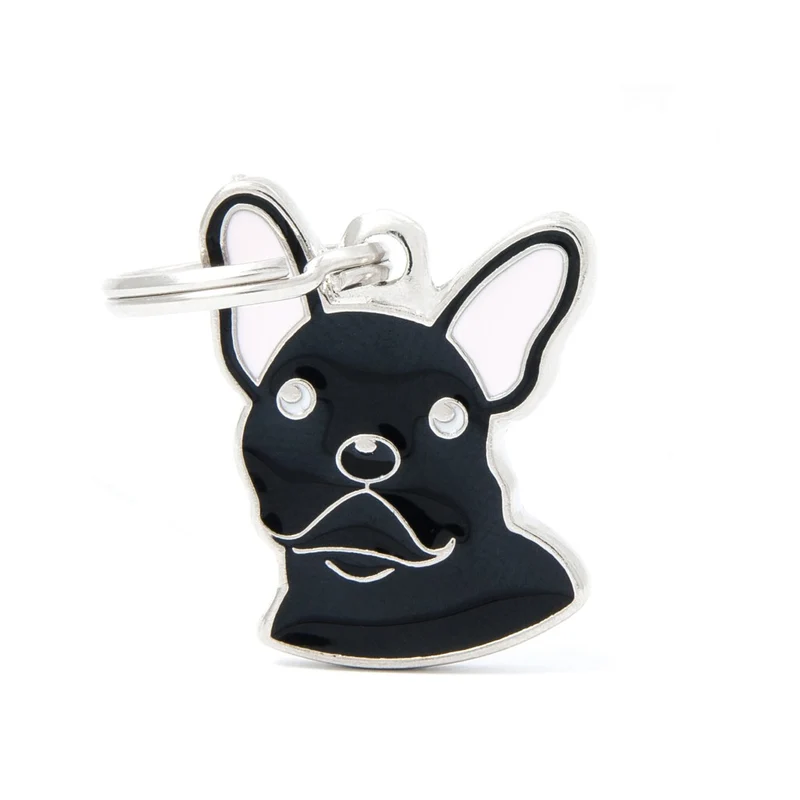 Placa ID en Forma de Bulldog Frances Negro para Perros