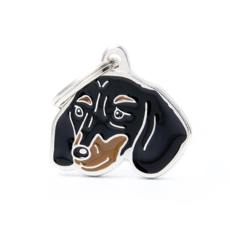 Placa ID en Forma de Perro Salchicha Dachshund Negro para Perros