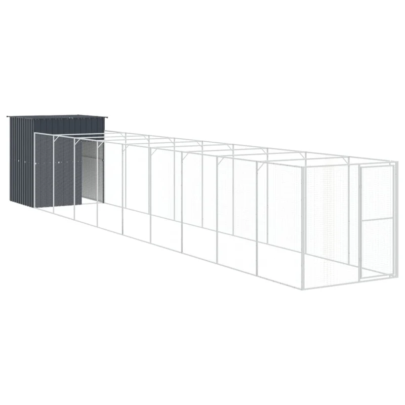 Caseta Perros Con Corral Acero Galvanizado Gris 165x1067x181 Cm