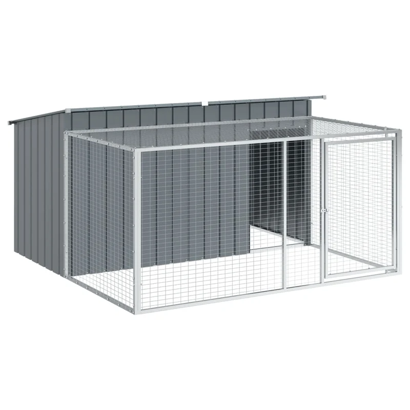 Caseta Para Perro Con Corral Antracita 197x194x110 Cm Acero Galvanizado