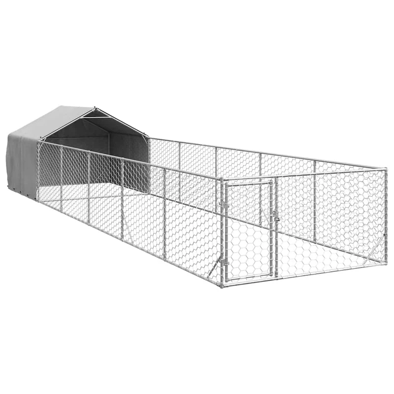 Caseta Perros Exterior Con Corral 8x2x1,5 M Acero Galvanizado
