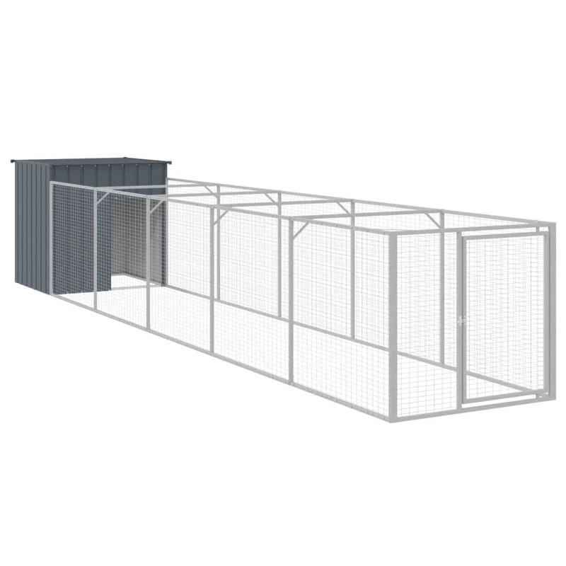 Caseta Perros Con Corral Acero Galvanizado Gris 110x609x110 Cm