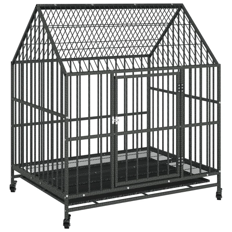 Jaula Para Perros Con Ruedas Acero Galvanizado Negro