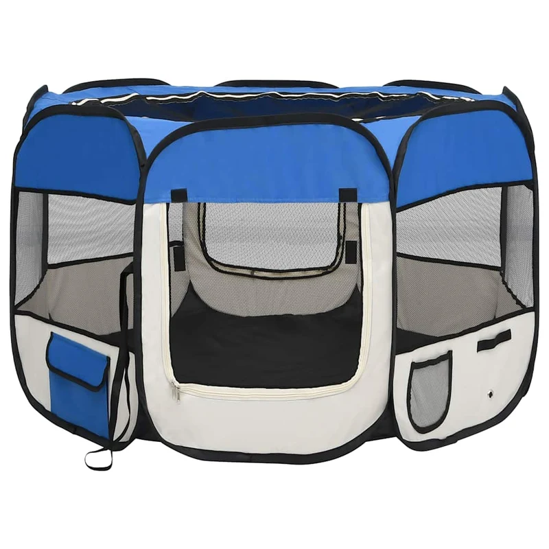 Parque De Perros Plegable Y Bolsa De Transporte Azul 90x90x58cm