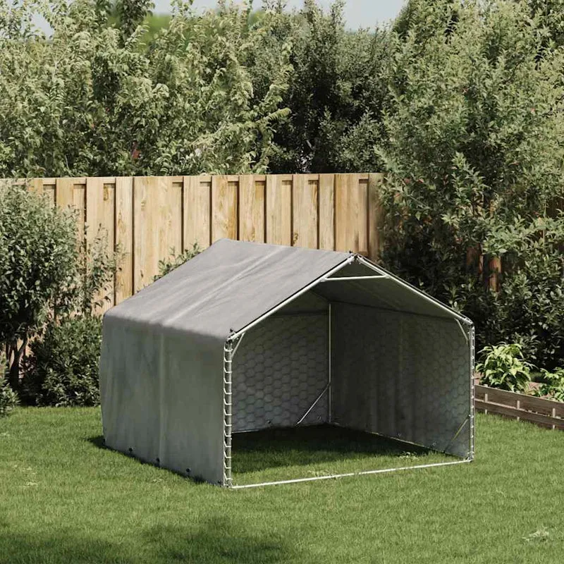 Caseta Para Perros De Exterior Con Cubierta 2x2x1,5 M De Acero Galvanizado