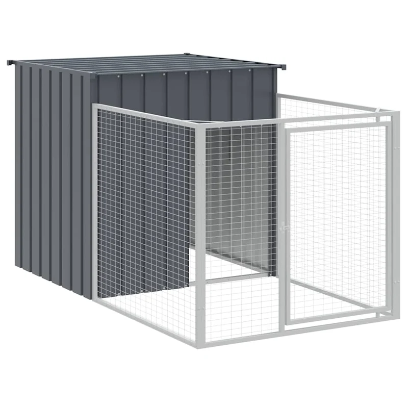 Caseta Perros Con Corral Acero Galvanizado Gris 110x201x110 Cm