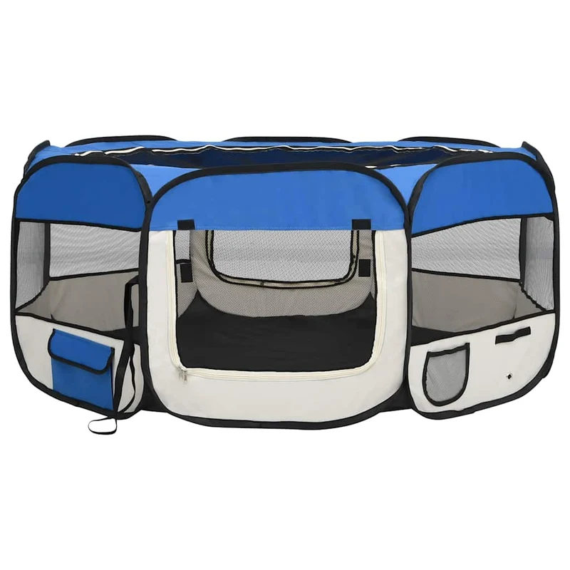Parque De Perros Plegable Y Bolsa Transporte Azul 145x145x61cm