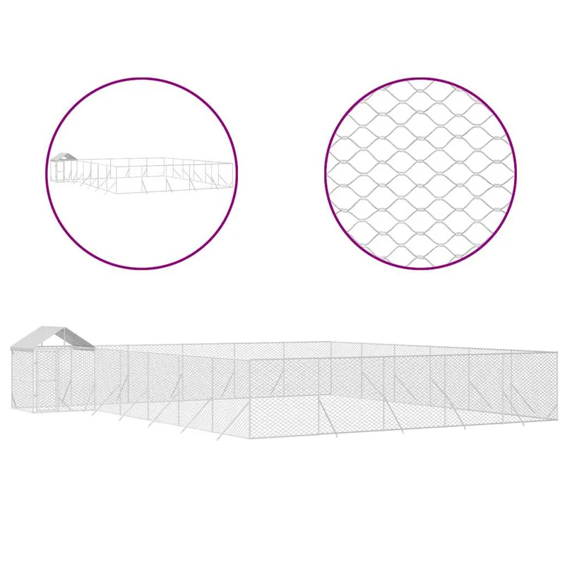 Perrera Exterior Con Toldo Acero Galvanizado Plata 12x12x2,5 M