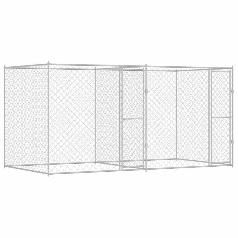 Jaula Para Perro Plateado 400 X 200 X 200 Cm Acero Galvanizado