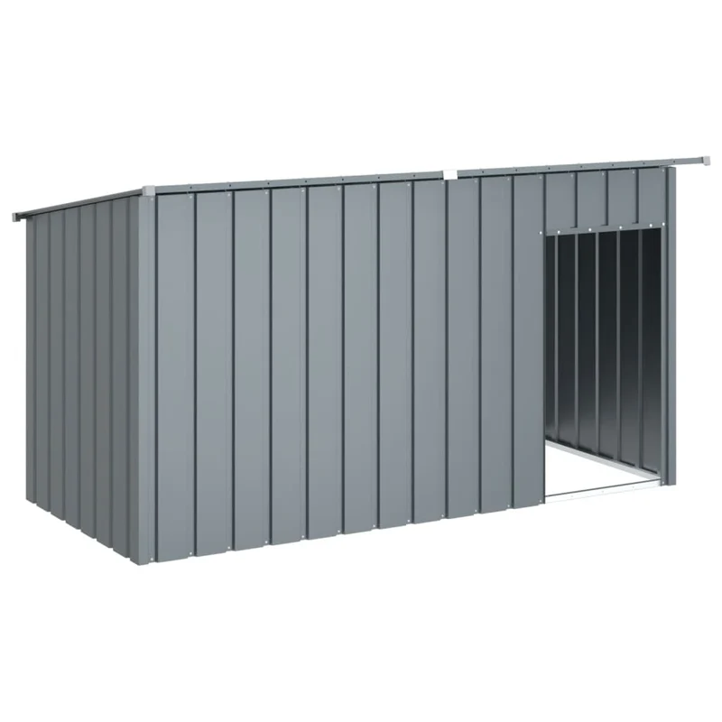 Caseta Perros Con Tejado Acero Galvanizado Gris 196x91x110 Cm