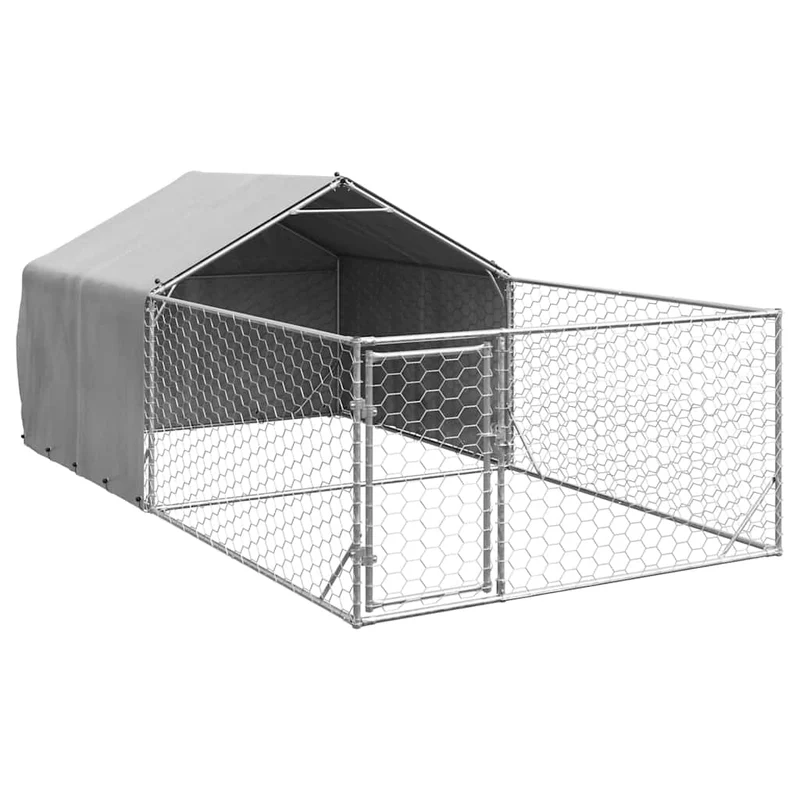 Caseta Perros Exterior Con Corral 5x2x1,5 M Acero Galvanizado