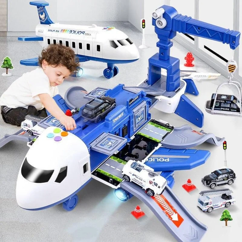 Toy Airplane Playset with Lights, Sounds, Mini Vehicles and Ramps