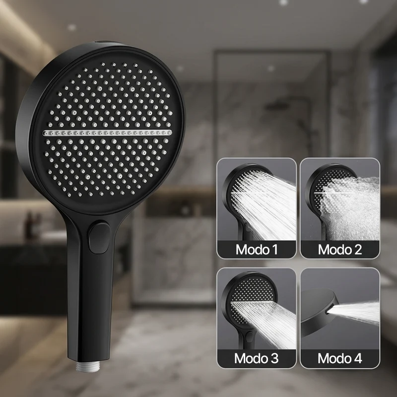 Cabezal de Ducha Eco Flow con 4 Modos Negro
