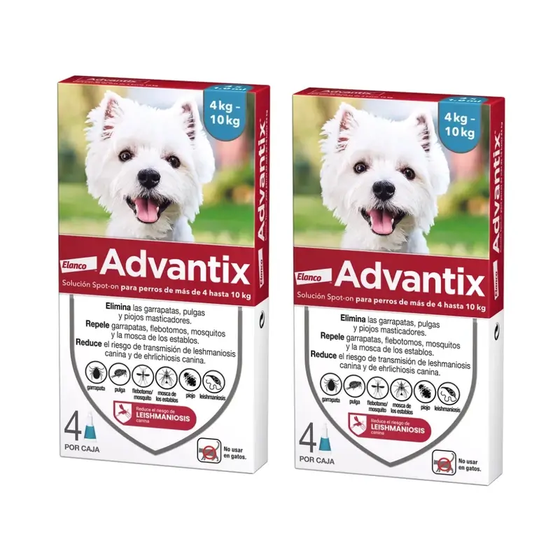 Advantix Pipetas Antiparasitarias Para Perros De 4 A 10 Kg, 8 Unidades X 1 Ml