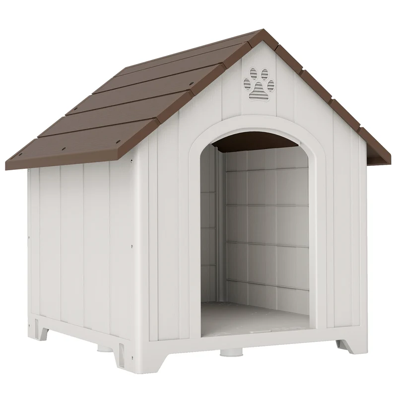 Pawhut Caseta Para Perros Grandes Exterior De Plástico Impermeable Marrón Oscuro