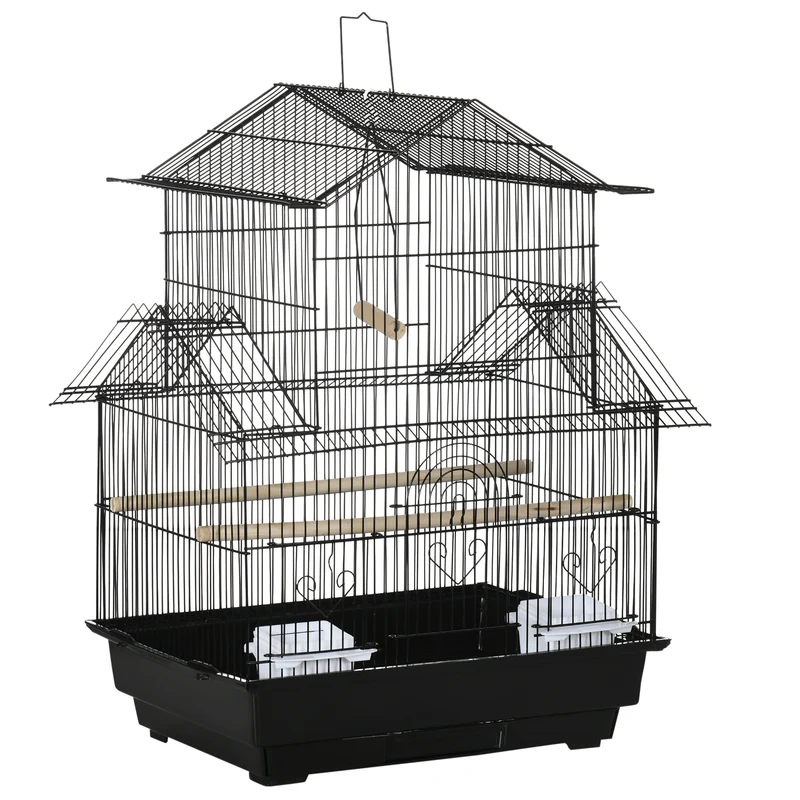 Pawhut Jaula Para Pájaros 50,5x41x63 Cm Con 5 Puertas 2 Comederos 2 Perchas
