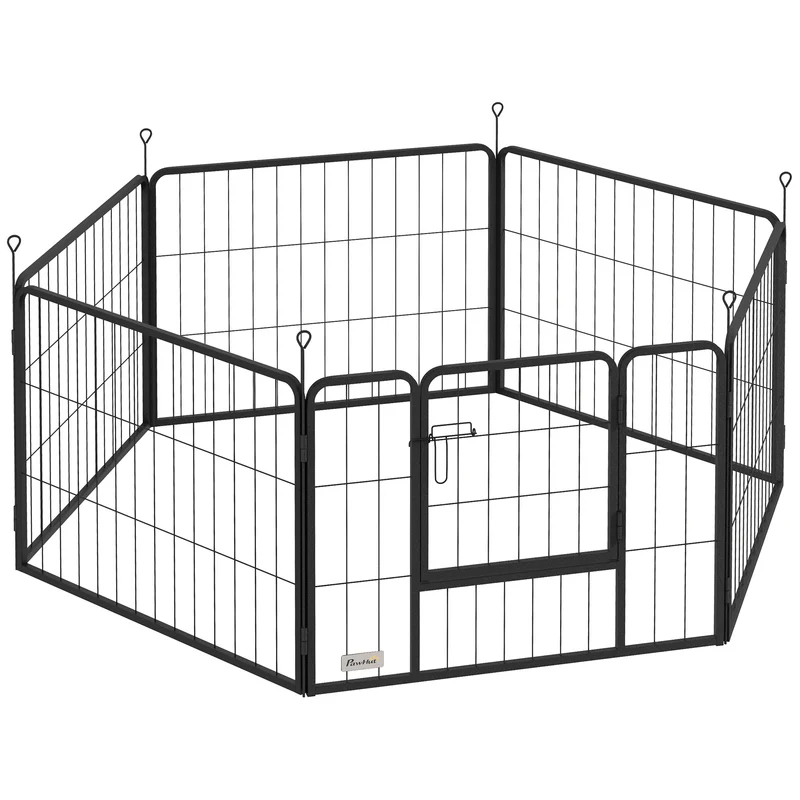 Pawhut Parque Para Perros De 6 Paneles De 60 Cm De Altura Con Puerta Negro