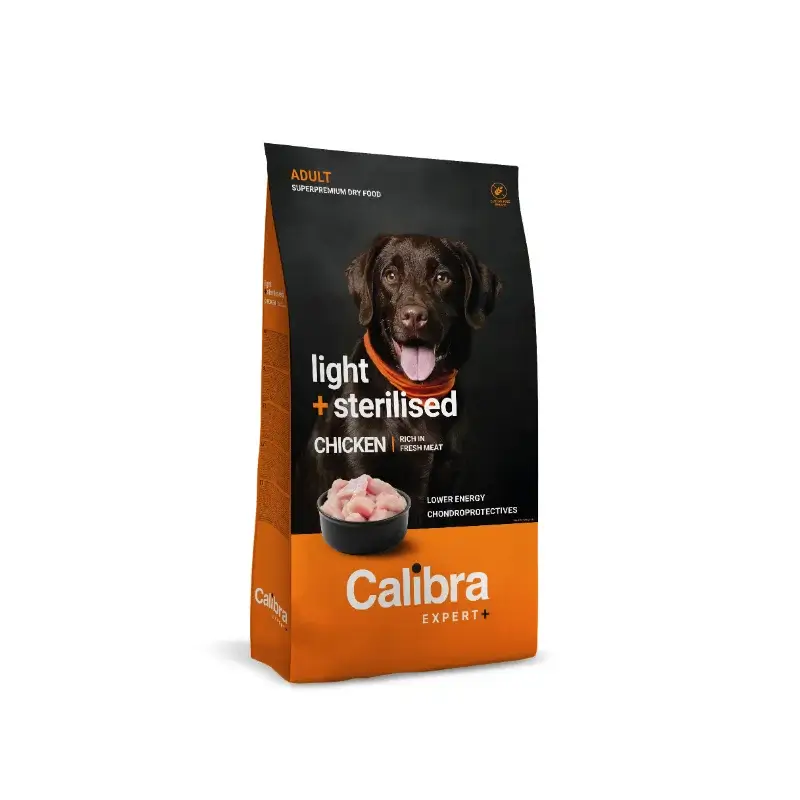Calibra Dog Expert+ Adult Light & Steril. Ração Frango 12Kg