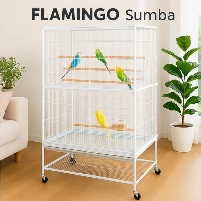 Aviario Sumba Blanco - Aviario exterior con 8 aviarios interiores - Aviario de aluminio - 79x52x134 cm - Aviario Flamingo