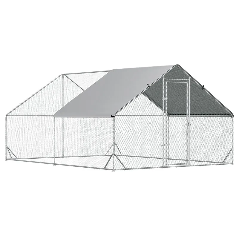 Pawhut Gallinero Para Exterior 3x4x2m Con Cubierta De Pe Y Cerradura Plata