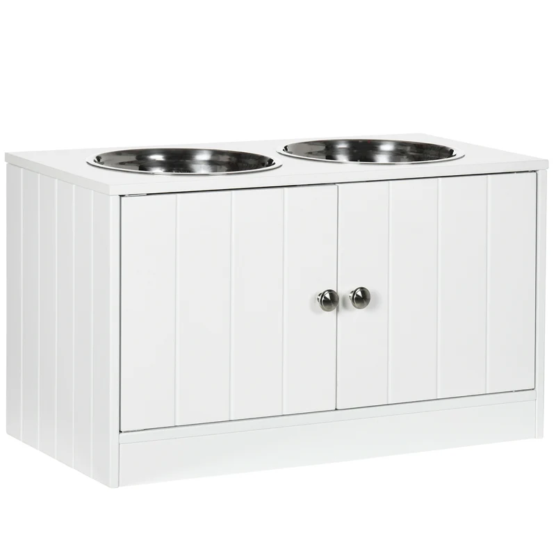 Pawhut Comedero Elevado Para Perros Con 2 Cuencos De Acero Inoxidable 2 Puertas