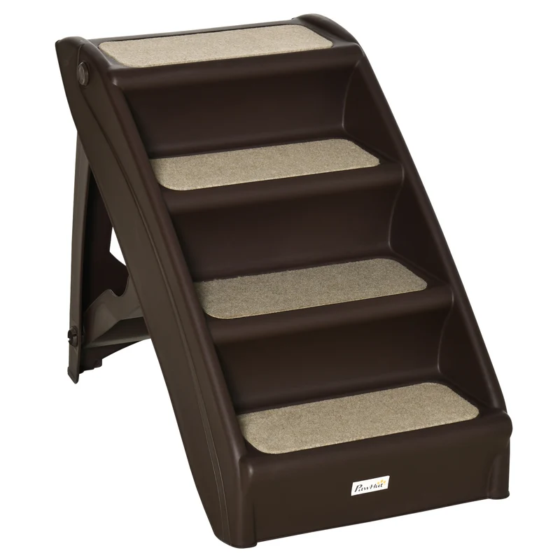 Pawhut Escalera Plegable Para Mascotas 4 Peldaños Con Alfombras Antideslizantes