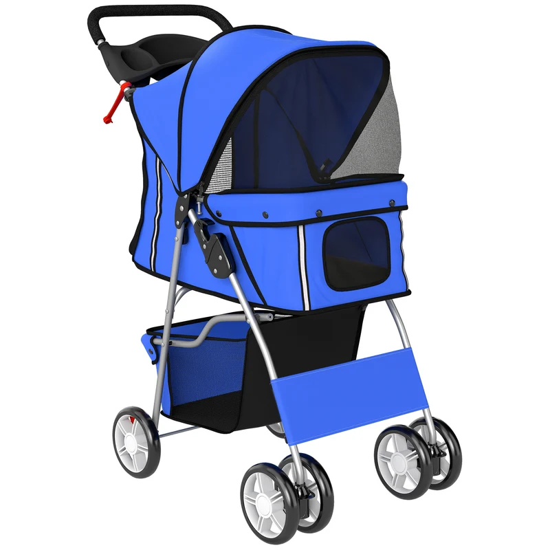 Pawhut Carrito Para Perros Plegable Con Cesta De Almacenaje 77x44x102 Cm Azul