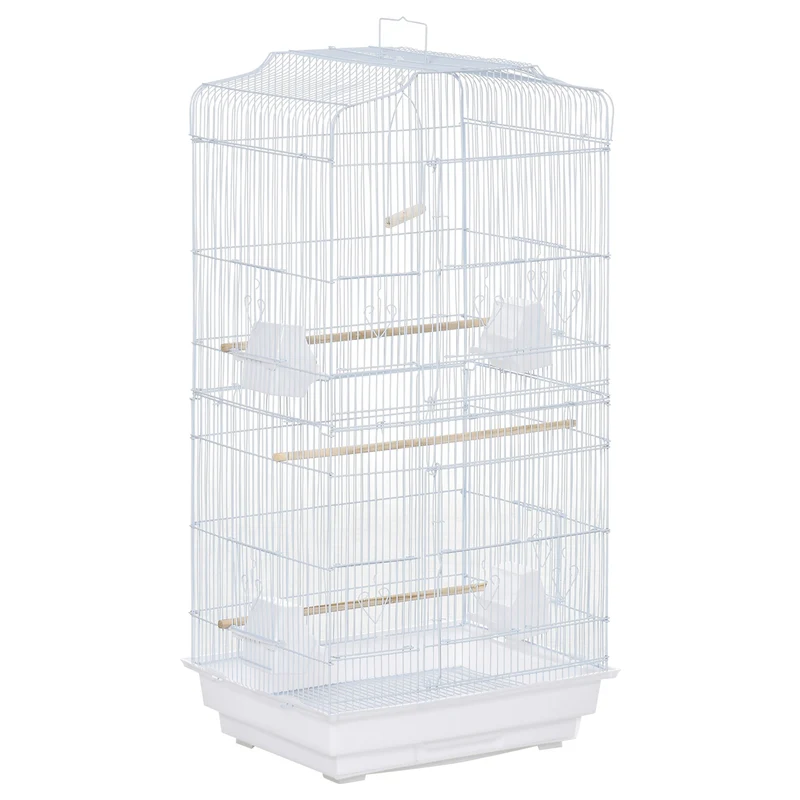 Pawhut Jaula Para Pájaros Con Puertas Comederos Y Bandeja 47,5x36x91 Cm Blanco