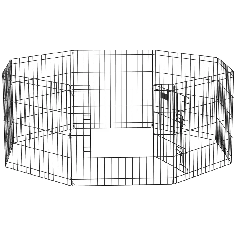 Pawhut Parque De Juegos Perros 8 Paneles 61x61 Cm Plegable De Metal Con Puerta