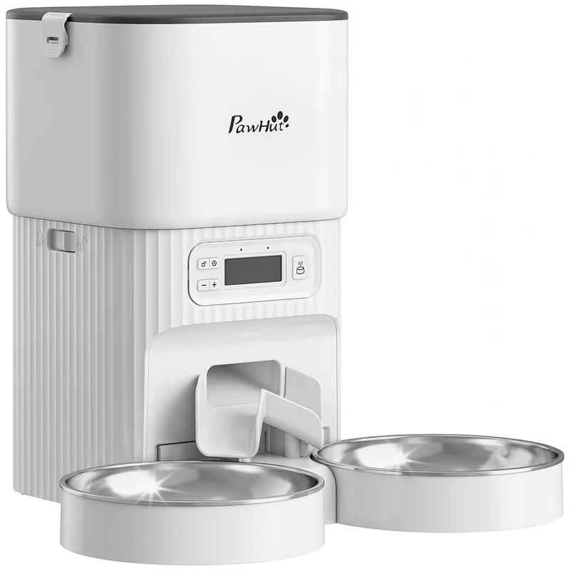 Pawhut Comedero Gato Automático 4l 1-6 Comidas Al Día 2 Cuencos Antiatascos