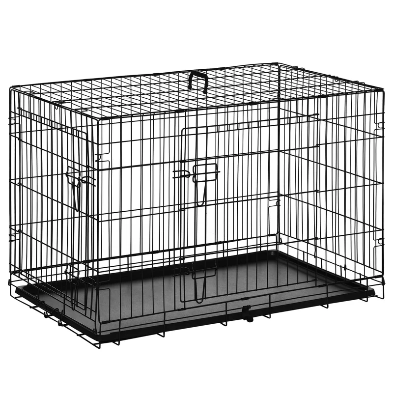 Pawhut Transportín Jaula De Transporte De Metal Para Perro 90x57,5x62 Cm Negro