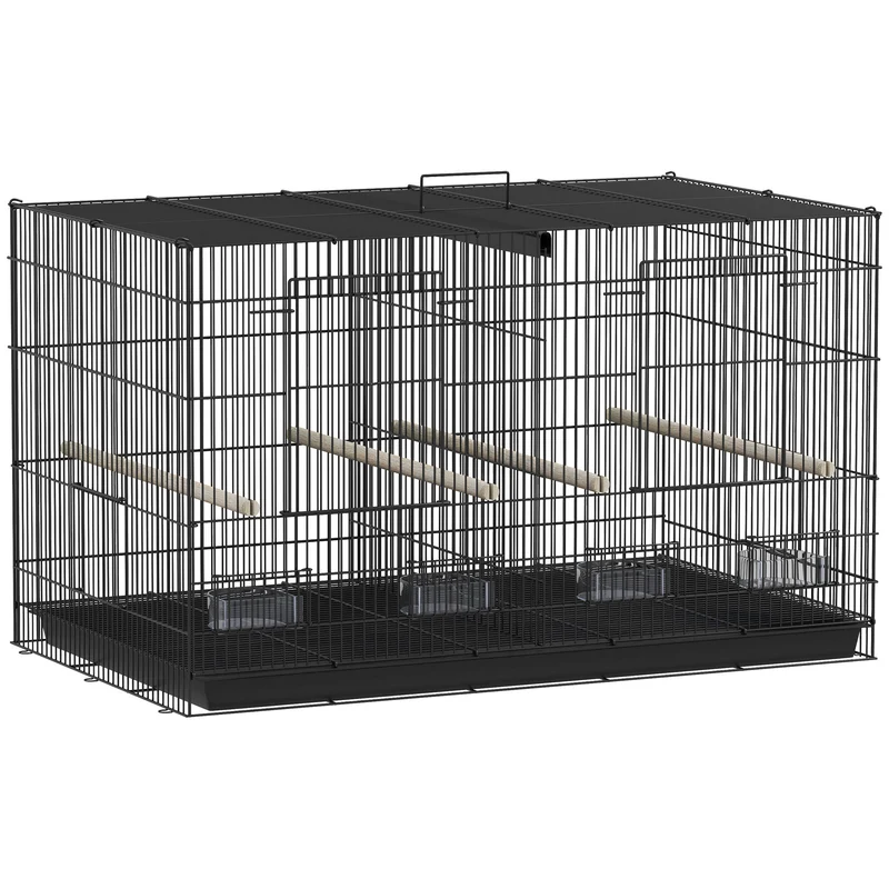 Pawhut Jaula Para Pájaros Con Divisor 4 Comederos 4 Perchas 76x46x46 Cm Negro