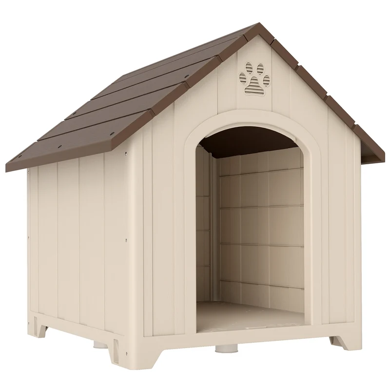 Pawhut Caseta Para Perros Grandes Exterior De Plástico Impermeable Beige