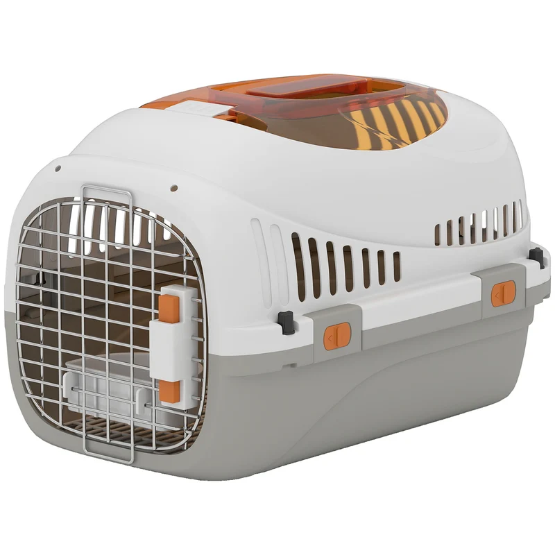 Pawhut Transportín Para Gatos Perros Pequeños De Plástico Carga 4 Kg Gris Claro