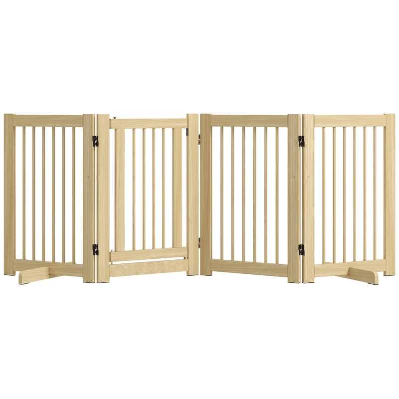 Pawhut Barrera De Seguridad Para Perros De Madera Plegable Con Soporte De Pie