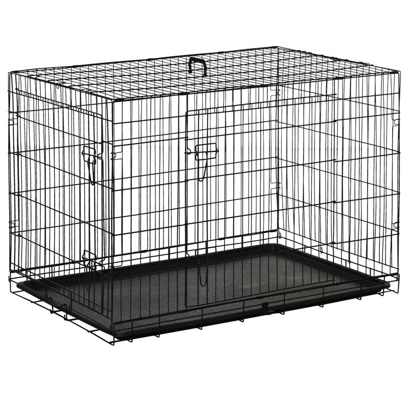 Pawhut Transportín Jaula De Transporte De Metal Para Perro 106x71,5x76 Cm Negro