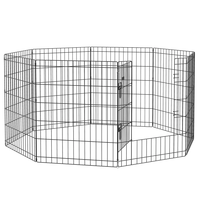 Pawhut Parque Para Perros De 8 Paneles 76x61 Cm Con Doble Cerradura Negro