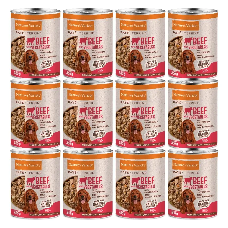 Nature's Variety Wet Dog Food, Medium, With Beef, Single Serve, 12 x 400 g