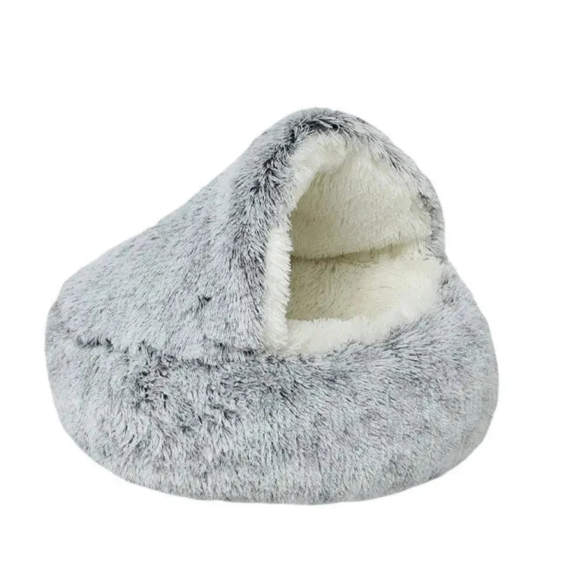 Round pet bed with hood
