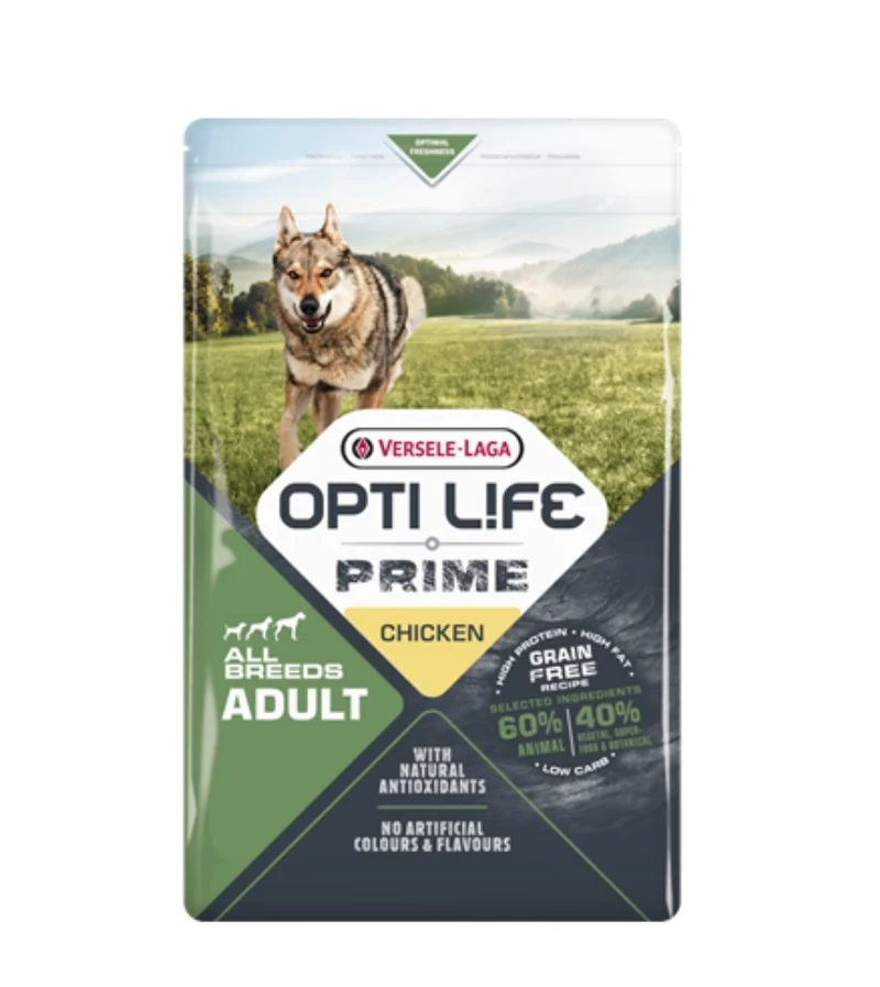 Opti Life Prime Adult All Breeds (Grain Free) Pollo 12,5 kg - Versele Laga
