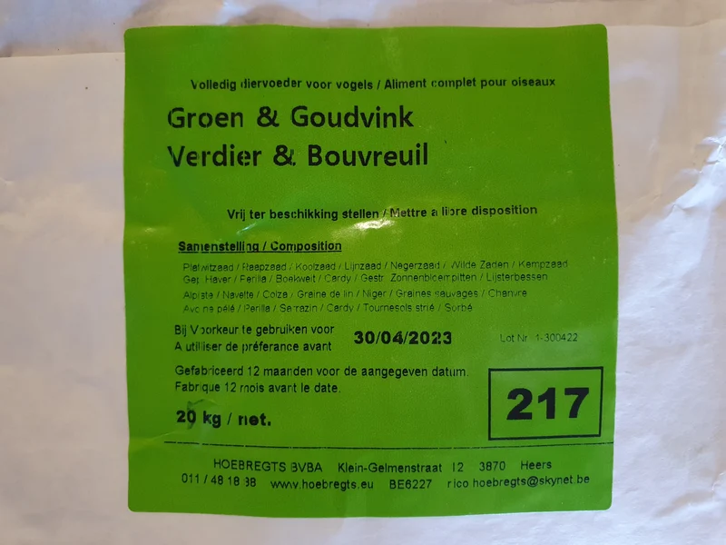 Verde y Jilguero 20kg 217 - Hobbyfarm Hoebregts