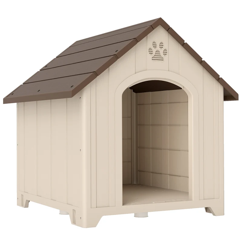 Pawhut Caseta Para Perros Grandes Exterior De Plástico Impermeable Beige
