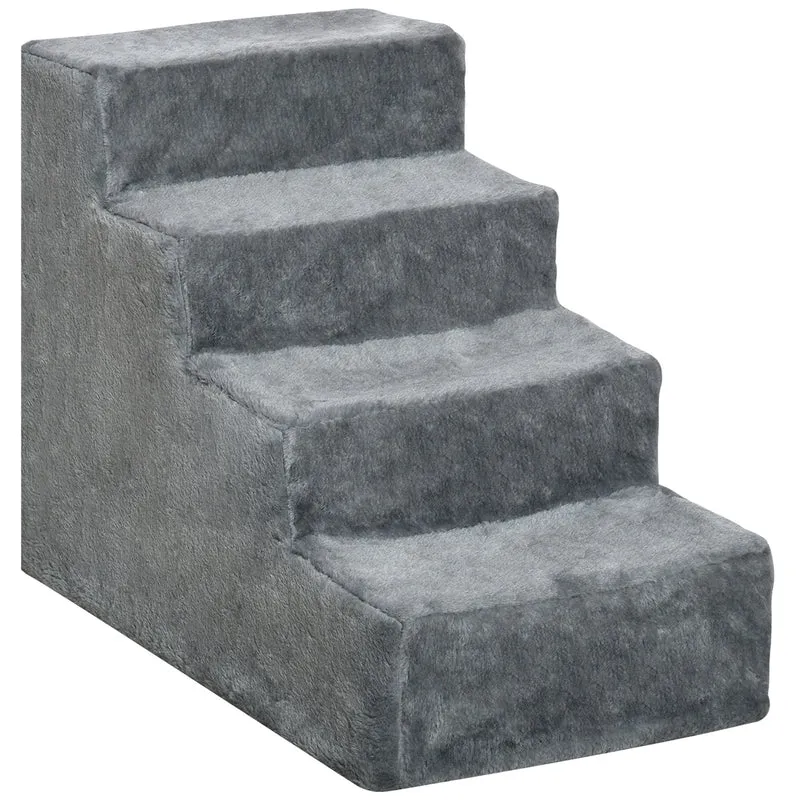 Pawhut Escalera Para Mascotas De 4 Peldaños Con Funda Extraíble 60x35x44 Cm Gris