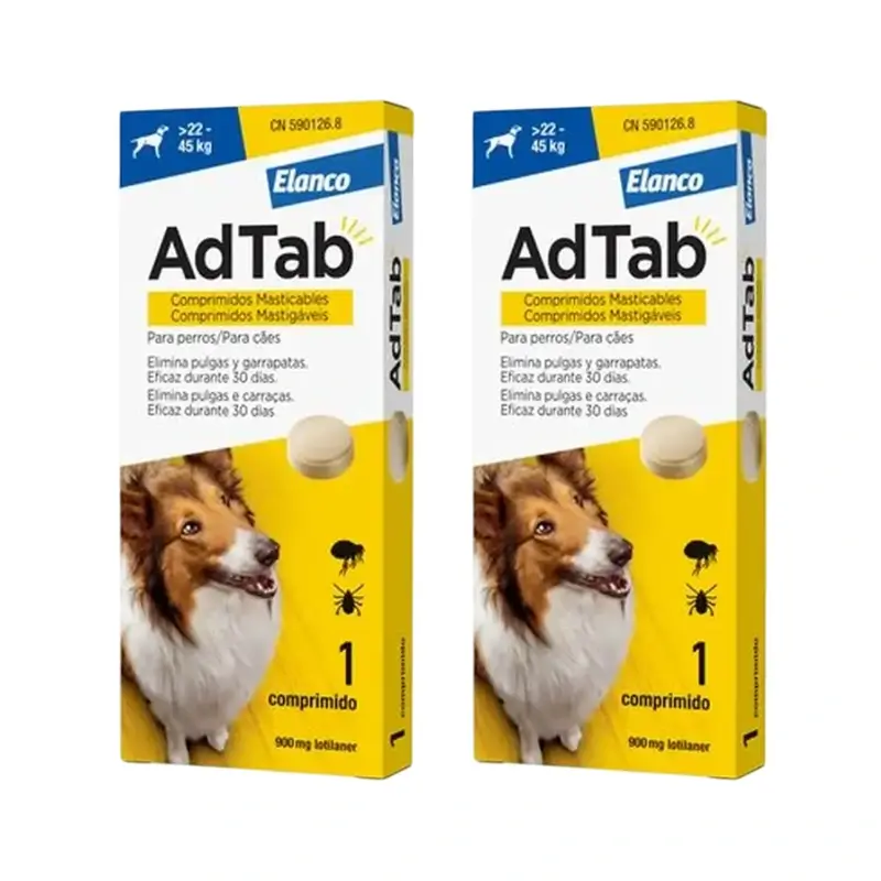 Adtab 900Mg Comprimidos Mastigáveis Cães 22-45Kg, 2 Comprimidos