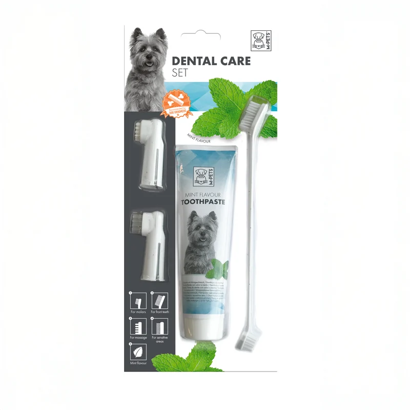 Kit Dental Completo para Perro Sabor Menta - Pasta y 4 Cabezas de Cepillo | M-PETS